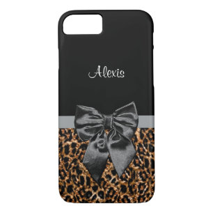 Elegant Leopard Print Classy Black Bow With Name iPhone 8/7 Case