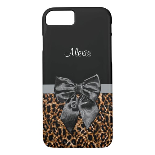 Elegant Leopard Print Classy Black Bow With Name iPhone 87 Case