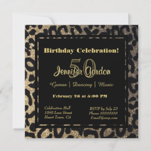 Elegant Leopard Print Glitter Invitation