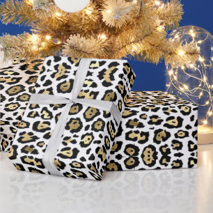 Elegant leopard print gold foil black white chic wrapping paper