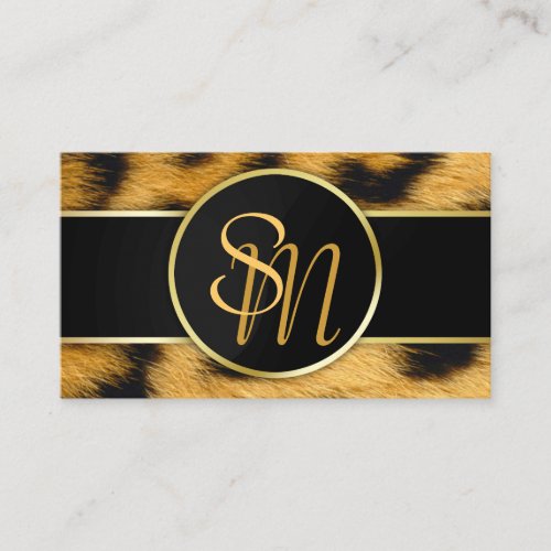 Elegant Leopard Print Monogram _ Business Card