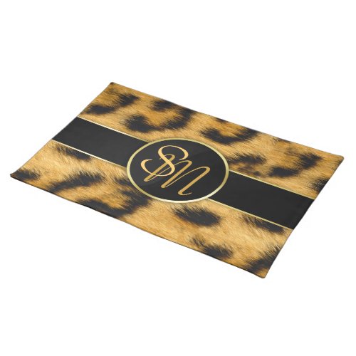 Elegant Leopard Print Monogram _ Cloth Placemat