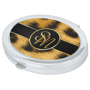 Elegant Leopard Print Monogram - Compact Mirror