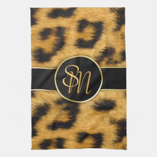 Elegant Leopard Print Monogram _ Kitchen Towel