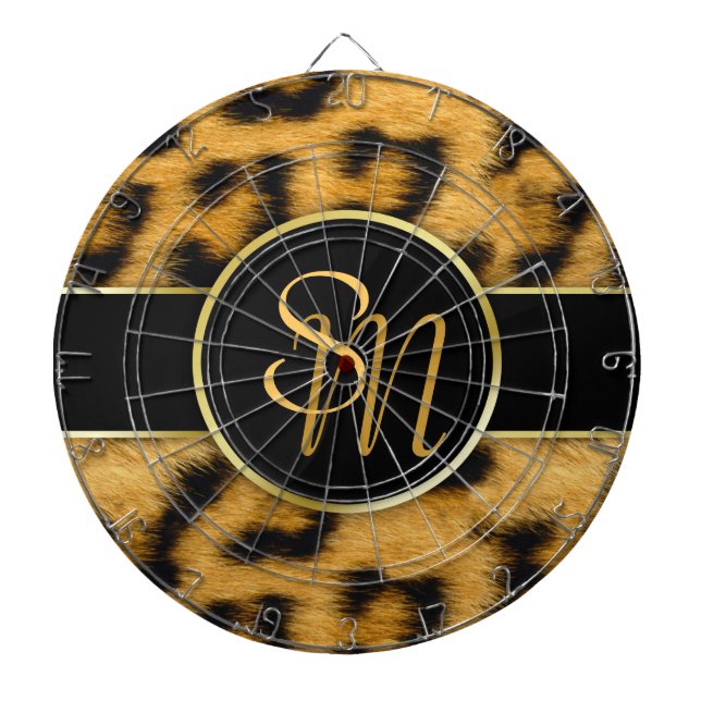 Elegant Leopard Print Monogram Script - Dartboard (Front)