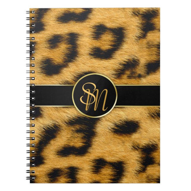 Elegant Leopard Print Monogram Script - Notebook (Front)