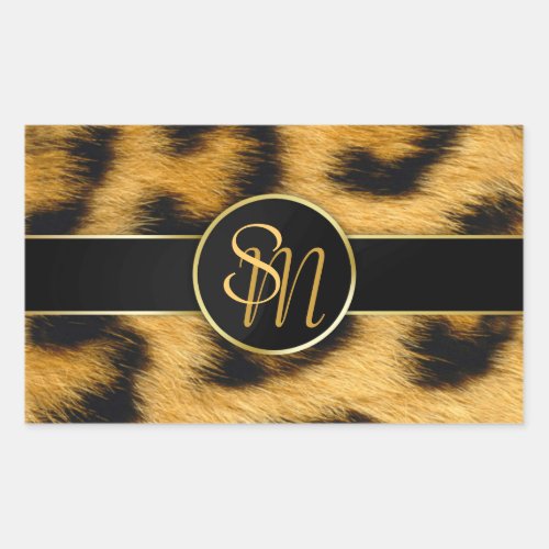 Elegant Leopard Print Monogram Script _ Sticker