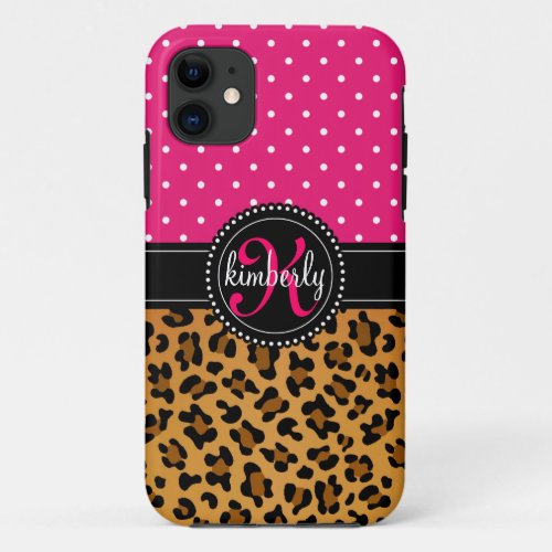 Elegant Leopard Print Pink Dots Girly Chic Custom iPhone 11 Case