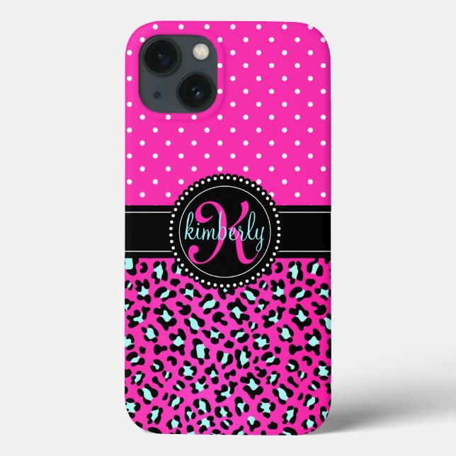 Elegant Leopard Print Pink Dots Girly Chic Custom Case-Mate iPhone Case (Back)