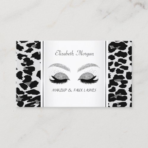 Elegant Leopard PrintSilver Glitter  Lashes Business Card