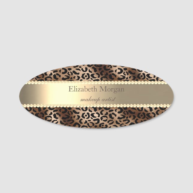 Elegant Leopard Print,Stripe, Pearls  Name Tag (Front)