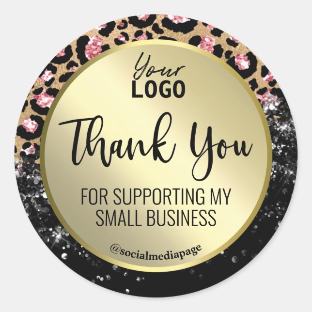 Elegant Leopard Print Thank You Business Logo Classic Round Sticker (Front)