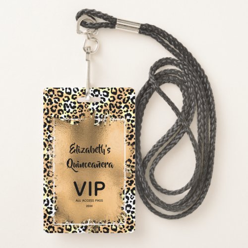 Elegant Leopard Quinceaera Invite VIP Pass Badge