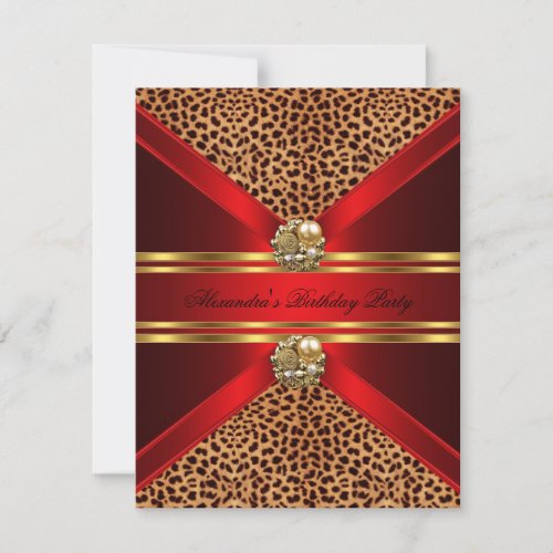 Elegant Leopard Regal Red Gold Black Birthday Invitation