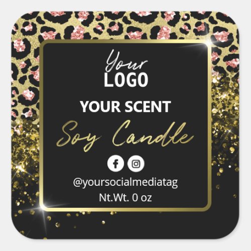 Elegant Leopard Skin Gold Glitter Soy Candle Label
