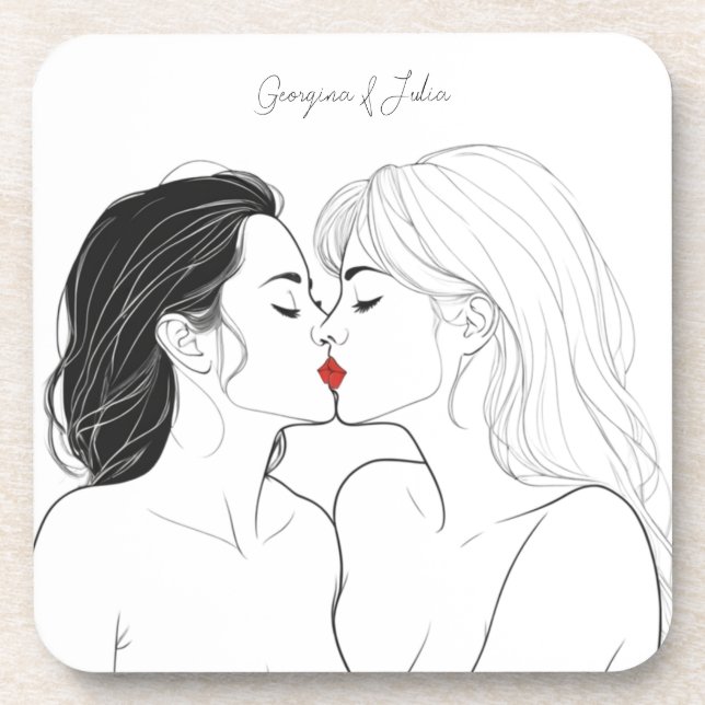 Elegant Lesbian Couple Personalized  Beverage Coaster (Front)