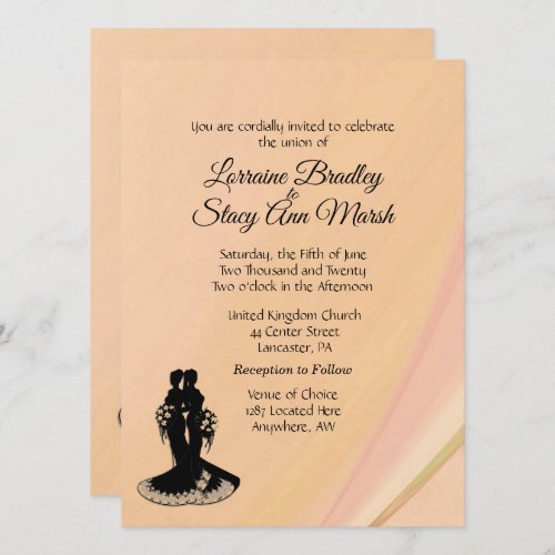 Elegant Lesbian Wedding Peach Invitation