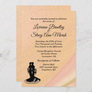 Elegant Lesbian Wedding Peach Invitation