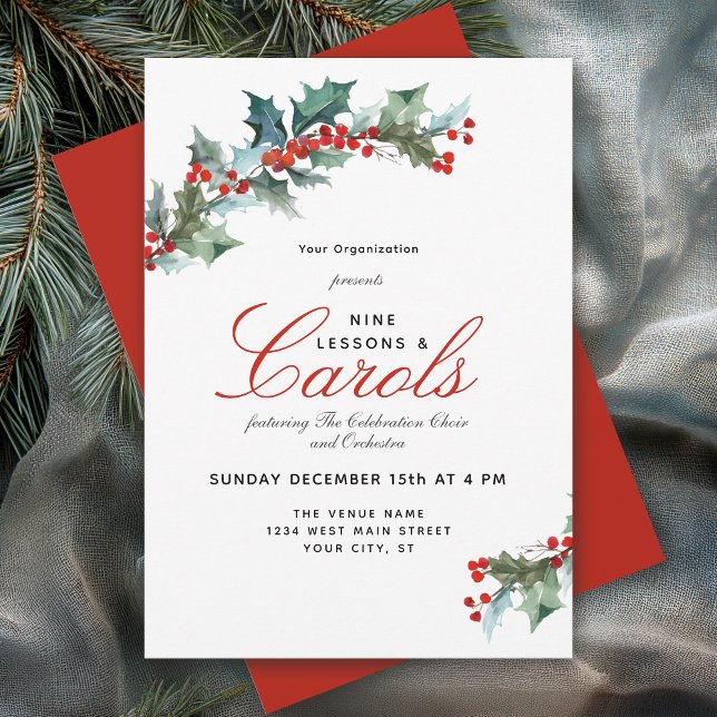 Elegant Lessons and Carols Program Invitation (Available in both printed and instant download digital formats.)