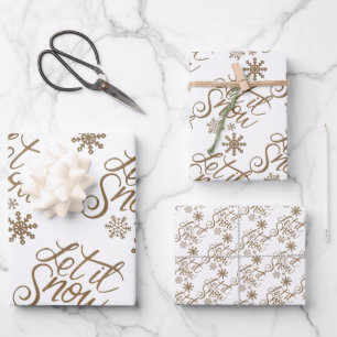 Elegant Let It Snow Gold Winter Seasonal Wrapping Paper Sheets