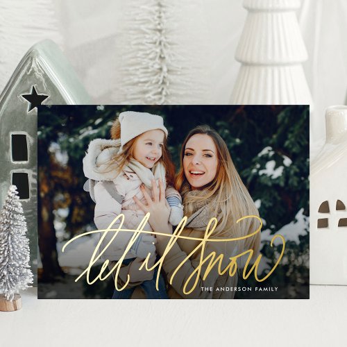 Elegant Let It Snow Photo Foil Holiday Card