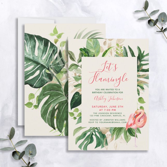 Elegant Let's Flamingle Tropical Birthday Party Invitation (Creator Uploaded)