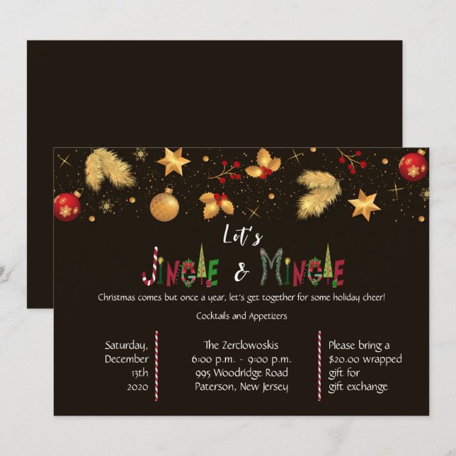 Elegant Let's Jingle & Mingle Christmas Party Invitation (Front/Back)