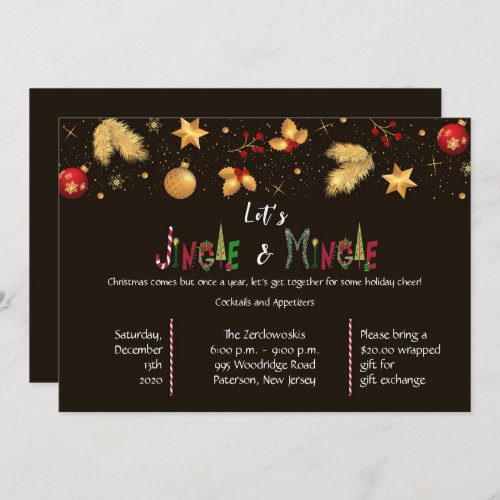Elegant Lets Jingle  Mingle Christmas Party Invitation