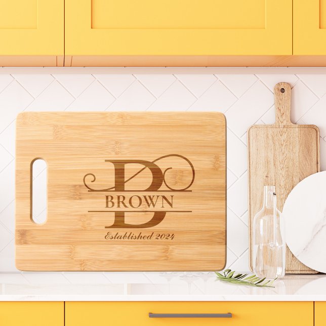 Elegant Letter B Monogram Personalized Family Name Engraved Cutting Board (Creator Uploaded)