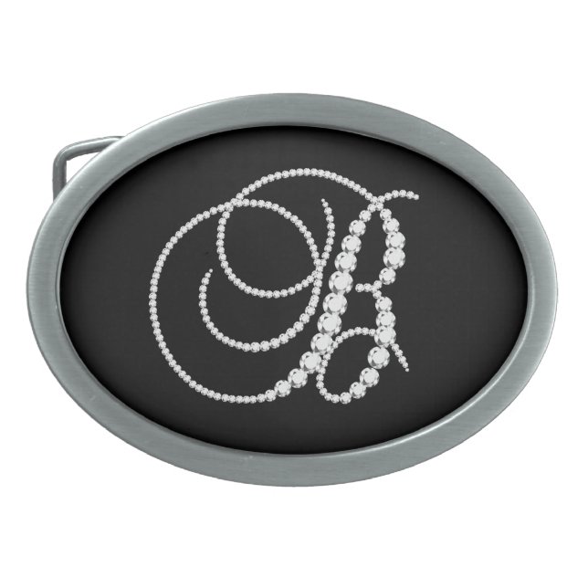 Elegant Letter B Sparkling Diamonds-Monogram Oval Belt Buckle (Front)