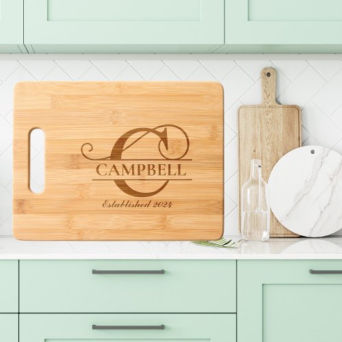 Elegant Letter C Monogram Personalized Family Name Cutting Board