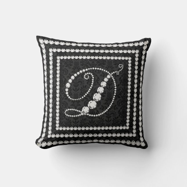 Elegant Letter D Sparkling Diamonds -Monogram Throw Pillow (Front)