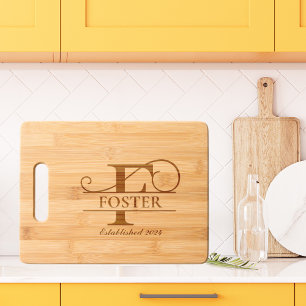 Elegant Letter F Monogram Personalized Family Name Engraved Cutting Board