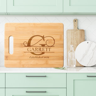 Elegant Letter G Monogram Personalized Family Name Engraved Cutting Board