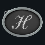 Elegant Letter H  Sparkling Diamonds-Monogram Oval Belt Buckle<br><div class="desc">Elegant black and white sparking diamonds initial letter H. Other letters are coming soon. Email me for your initial to get it sooner since it takes time to do this. This is an images of diamonds and not real or fake.</div>