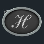 Elegant Letter H  Sparkling Diamonds-Monogram Oval Belt Buckle<br><div class="desc">Elegant black and white sparking diamonds initial letter H. Other letters are coming soon. Email me for your initial to get it sooner since it takes time to do this. This is an images of diamonds and not real or fake.</div>