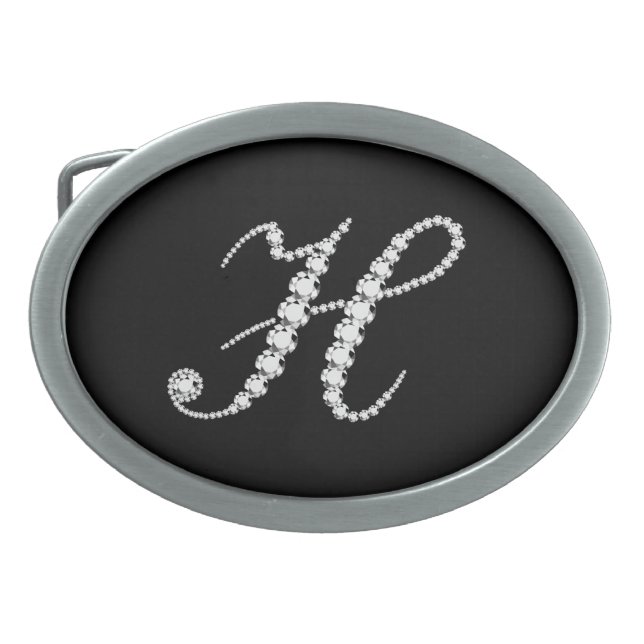 Elegant Letter H  Sparkling Diamonds-Monogram Oval Belt Buckle (Front)