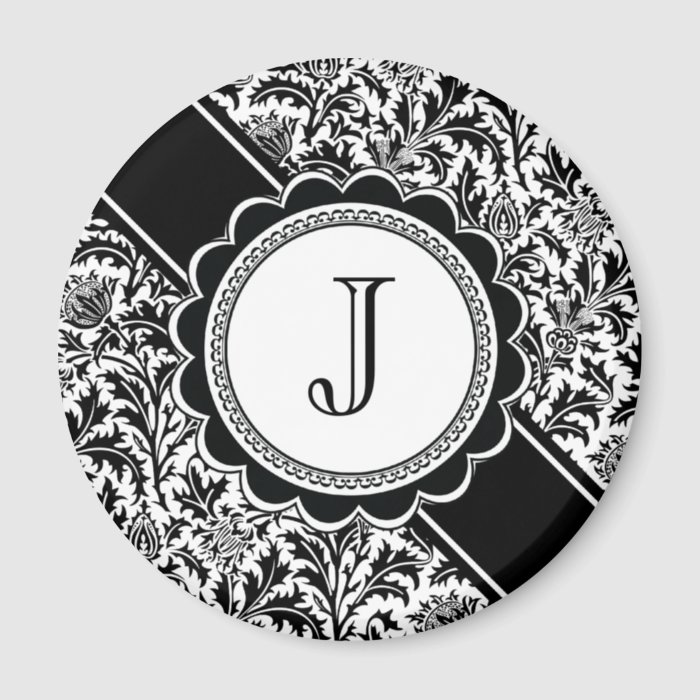 Elegant Letter J Monogram Black and White Refrigerator Magnets