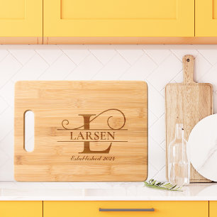 Elegant Letter L Monogram Personalized Family Name Engraved Cutting Board