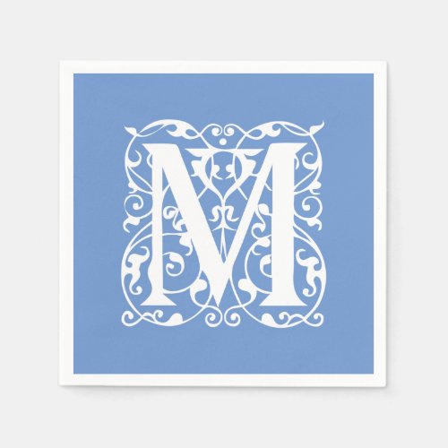 Elegant Letter M Blue and White Classic Monogram Napkins