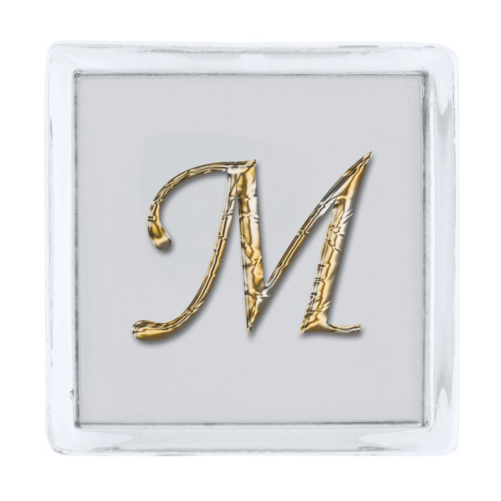 Elegant Letter M Monogram Initial Silver And Gold Silver Finish Lapel Pin Zazzle Com
