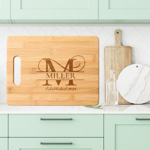 Elegant Letter M Monogram Personalized Family Name Engraved Cutting Board