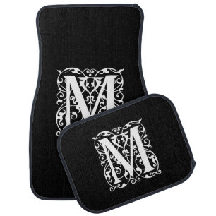 Elegant Letter M White on Black Monogram Car Floor Mat