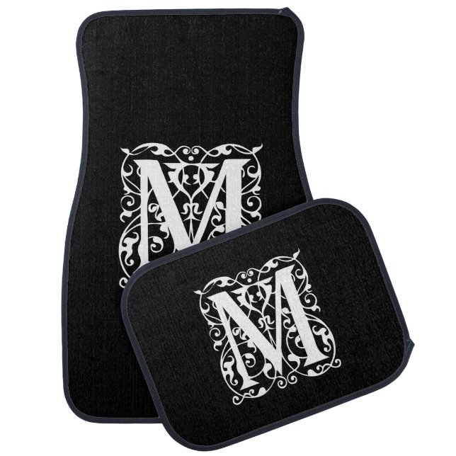 Elegant Letter M White on Black Monogram Car Floor Mat (Set)