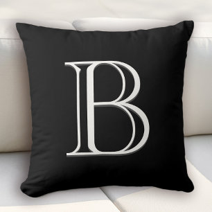 Elegant Letter Monogram Initial Black & White Throw Pillow
