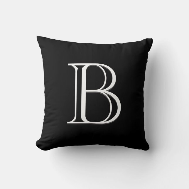 Elegant Letter Monogram Initial Black & White Throw Pillow (Front)