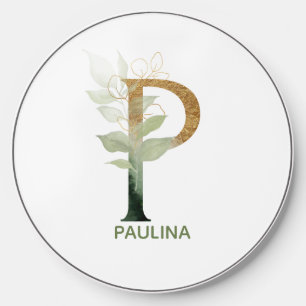 Elegant Letter P Green Foliage Wireless Charger