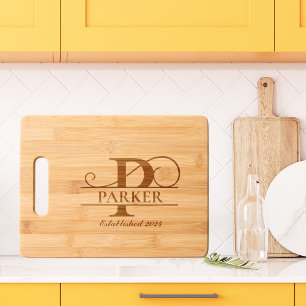 Elegant Letter P Monogram Personalized Family Name Engraved Cutting Board