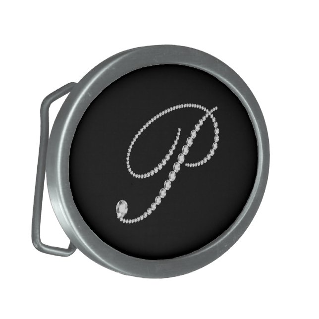 Elegant Letter P  Sparkling Diamonds-Monogram Belt Buckle (Front Left)