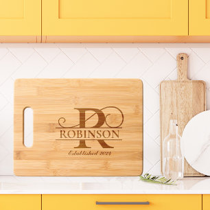 Elegant Letter R Monogram Personalized Family Name Engraved Cutting Board